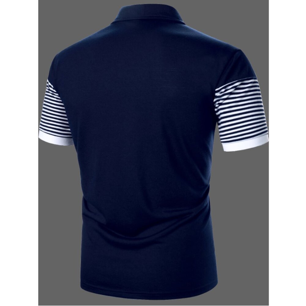 SHEIN Blue and White Stripped Polo Shirt Size XXL, Navy and White Golf shirt - Picture 3 of 8
